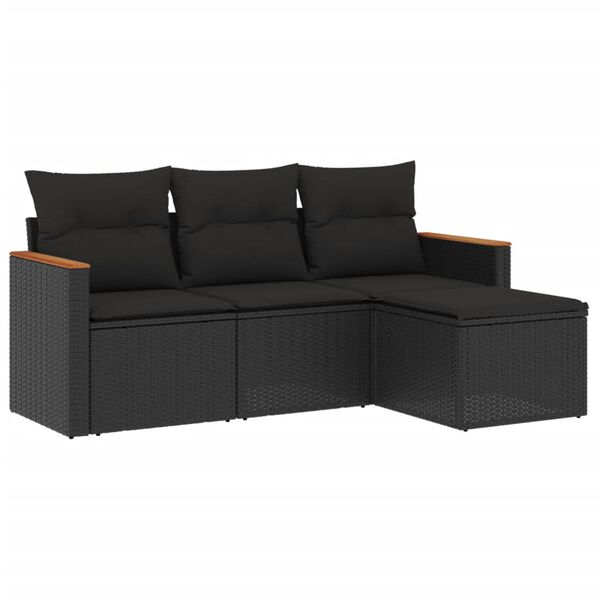 vidaXL Set Divani da Giardino 4 pz con Cuscini Nero in Polyrattan