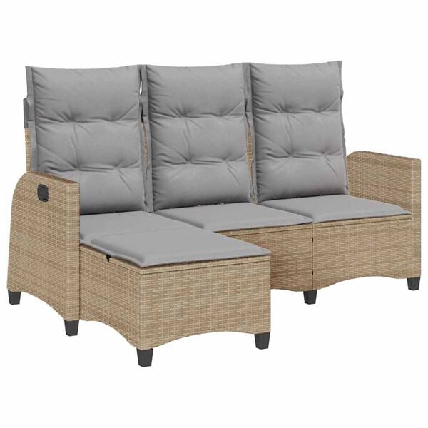 vidaXL Divano da Giardino Reclinabile con Cuscini a L Beige Polyrattan