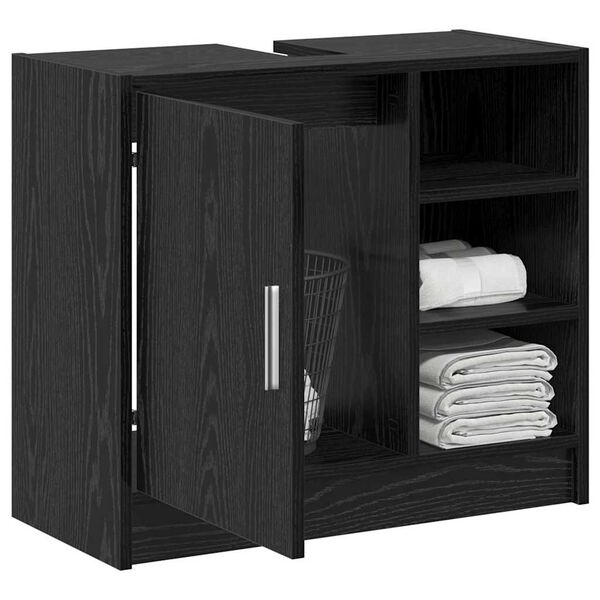 vidaXL Mobile da Bagno Rovere Nero 63 x 29 x 55 cm Legno multistrato