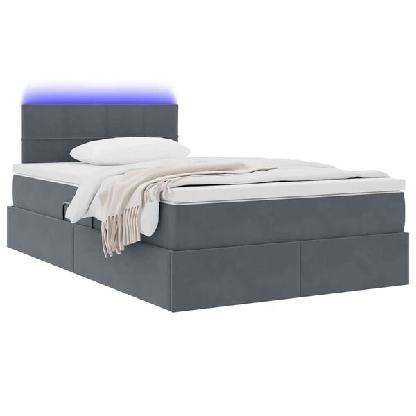 vidaXL Letto con contenitore e LED Grigio scuro 120 x 190 cm Velluto