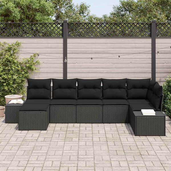 vidaXL Set Divano da Giardino con cuscino 7 pcs Nero polyrattan