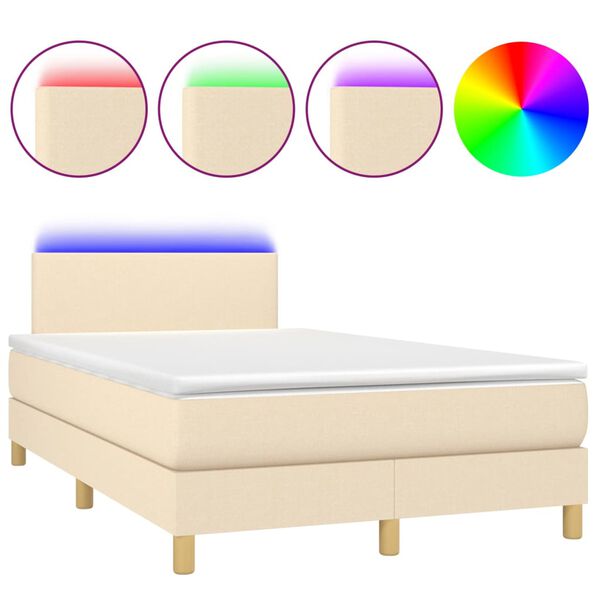 vidaXL Letto a Molle con Materasso e LED Crema 120x200cm in Tessuto