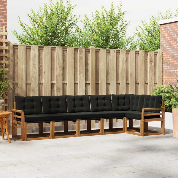 vidaXL Set di divani da esterno con cuscino 6 pcs Naturale e Nero