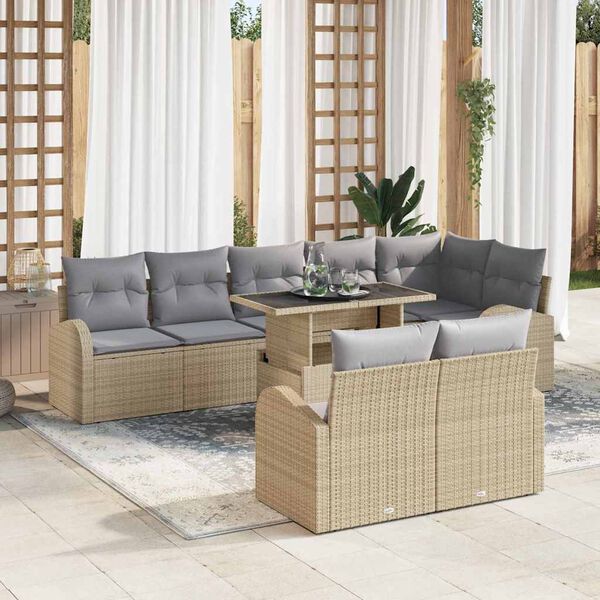 vidaXL Set di divani 9 pcs Beige e Grigio Chiaro polyrattan