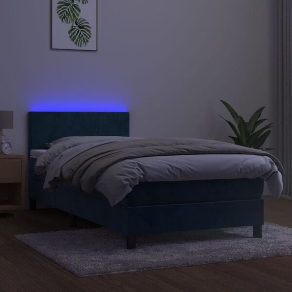 vidaXL Letto a Molle con Materasso e LED Blu Scuro 100x200 cm