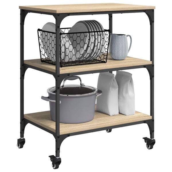 vidaXL Carrello da Cucina Rovere Sonoma 60 x 41 x 76 cm