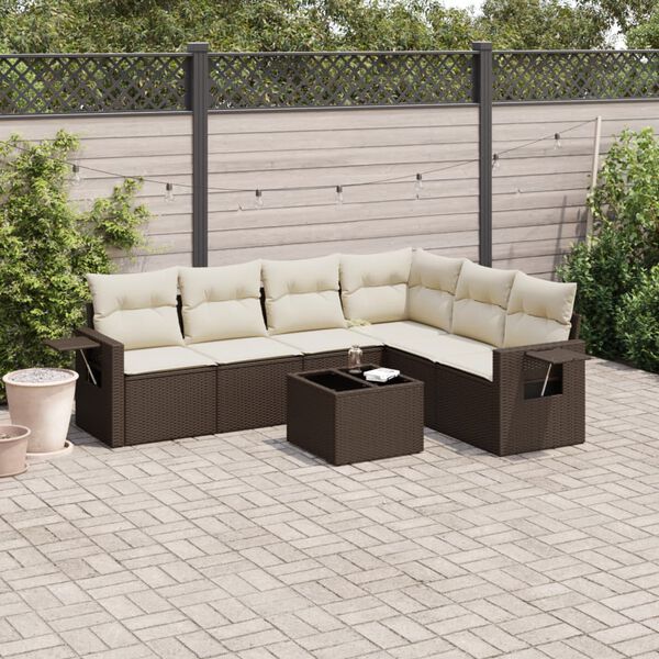 vidaXL Set Divani da Giardino 7 pz con Cuscini Marrone in Polyrattan