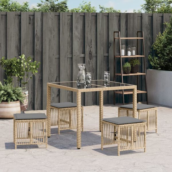 vidaXL Sgabelli Giardino Cuscini 4pz Beige Misto 41x41x36cm Polyrattan
