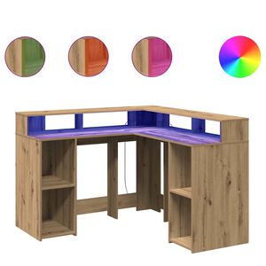 vidaXL Scrivania a Luci LED Rovere Artigianale 140x55x91 cm Truciolato