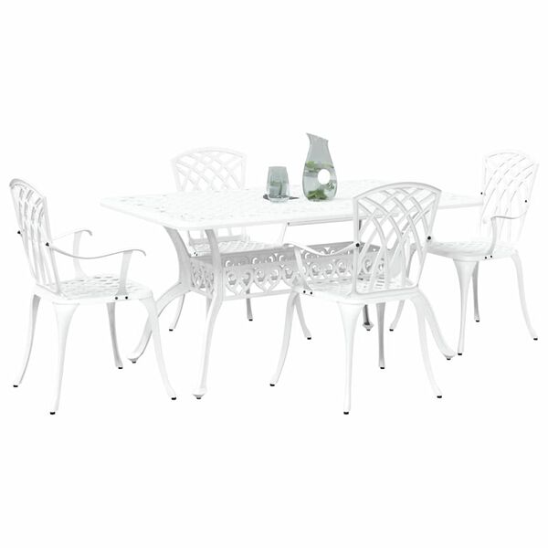 vidaXL Set da Pranzo per Giardino 5 pcs Bianco Alluminio