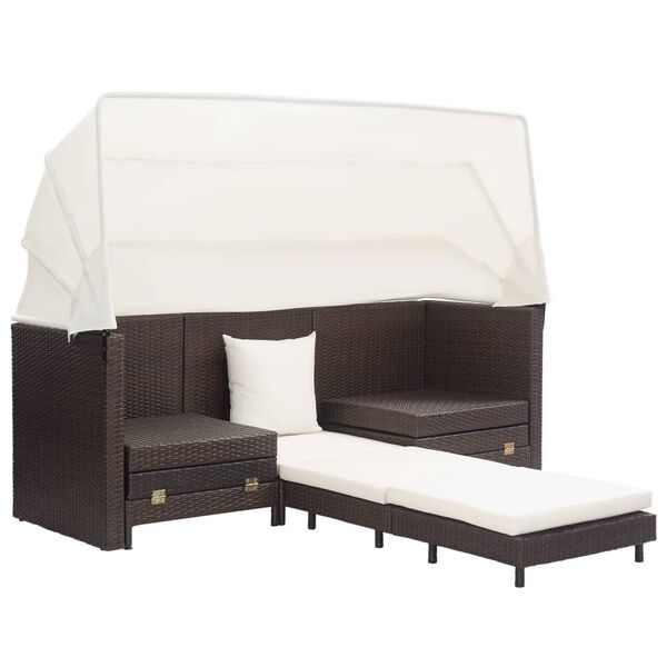 vidaXL Divano Letto a 3 Posti Estendibile con Tetto Polyrattan Marrone