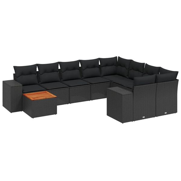 vidaXL Set Divani da Giardino 10pz con Cuscini in Polyrattan Nero