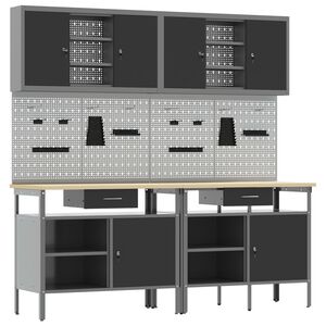 vidaXL Set banco da lavoro con cassetto 8 pcs Rosso e Grigio