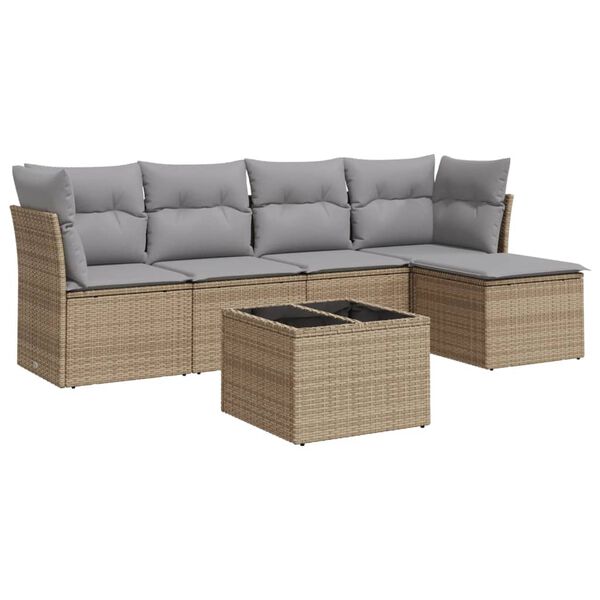 vidaXL Set Divano da Giardino 6 pz con Cuscini Beige in Polyrattan