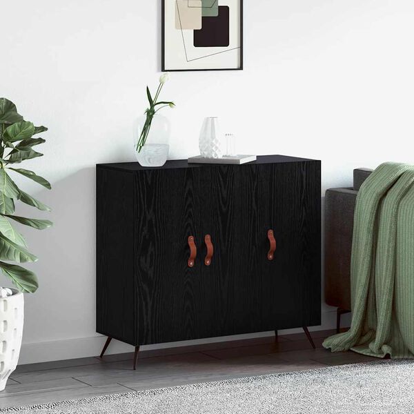 vidaXL Credenza Rovere Nero 89,5 x 34 x 80 cm Legno multistrato