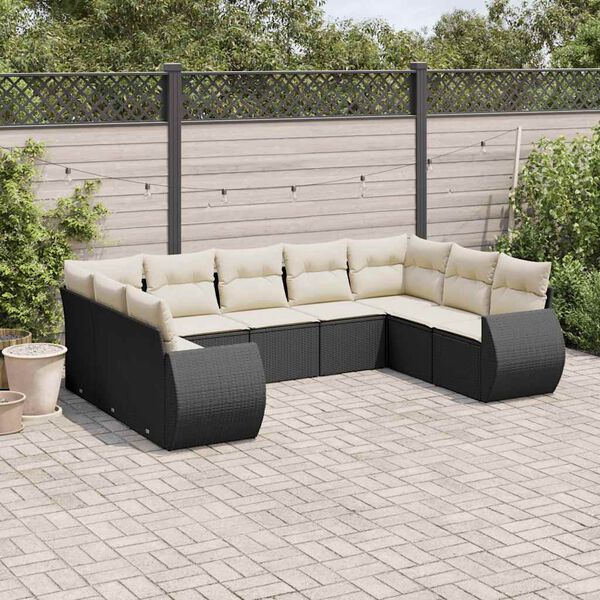 vidaXL Set Divani da Giardino 9 pz con Cuscini Nero in Polyrattan