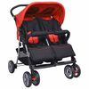 vidaXL Passeggino Gemellare in Acciaio Rosso e Nero