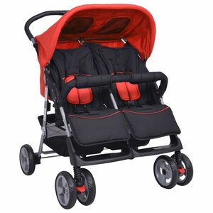 vidaXL Passeggino Gemellare in Acciaio Rosso e Nero