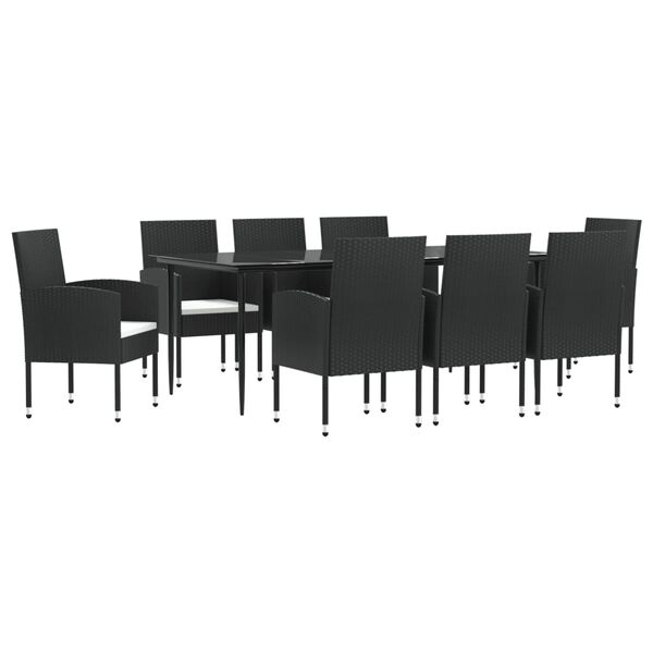 vidaXL Set da Pranzo da Giardino 9 pz Nero in Polyrattan e Acciaio