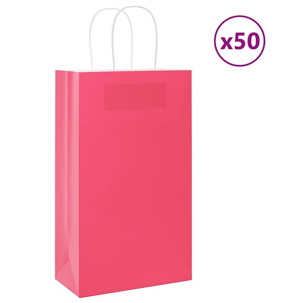 vidaXL Sacchetti di Carta 50 pz con Manici Rosa 21x11x36 cm