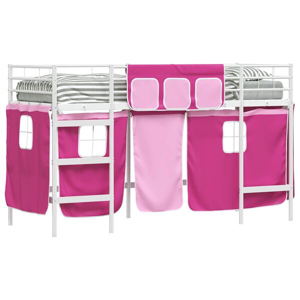 vidaXL Struttura del Letto Loft per Bambini con Tendine Bianco e Rosa