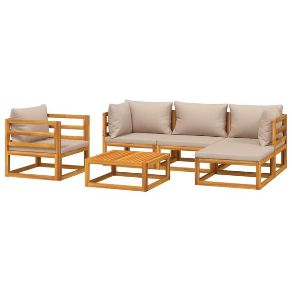 vidaXL Set Salotto da Giardino 6pz con Cuscini Tortora Legno Massello