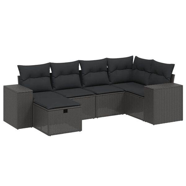 vidaXL Set Divano da Giardino 6 pz con Cuscini Nero in Polyrattan