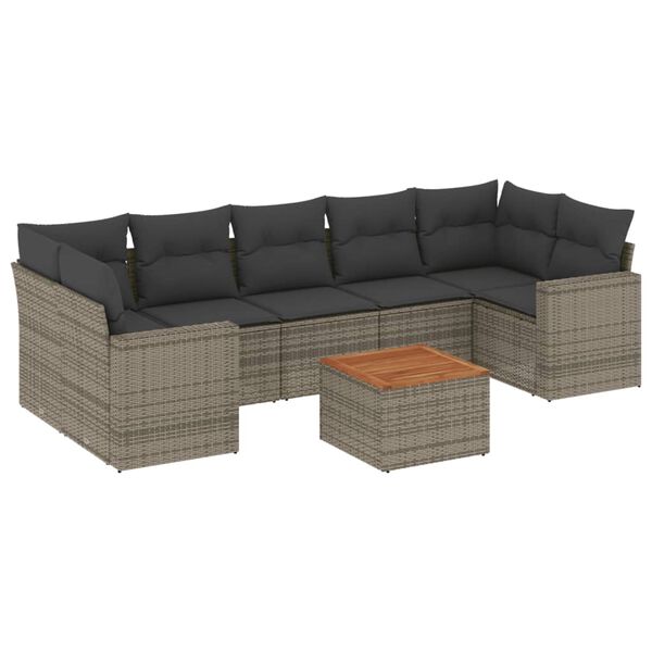 vidaXL Set Divano da Giardino 8 pz con Cuscini Grigio in Polyrattan