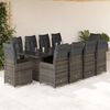 vidaXL Set Bistr&ograve; da Giardino 11 pz con Cuscini in Polyrattan Grigio