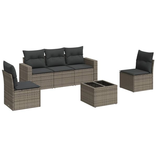 vidaXL Set Divano da Giardino 6 pz con Cuscini Grigio in Polyrattan