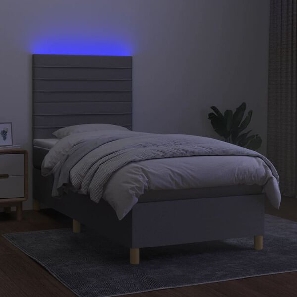 vidaXL Letto a Molle Materasso e LED Grigio Chiaro 90x200 cm Tessuto