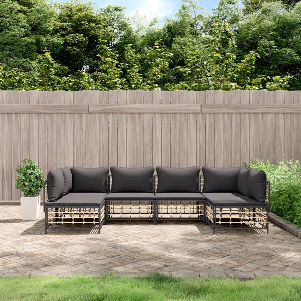 vidaXL Set Divani da Giardino 6 pz con Cuscini Antracite in Polyrattan