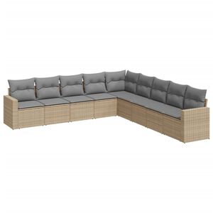 vidaXL Set Divano da Giardino 9 pz con Cuscini Beige in Polyrattan