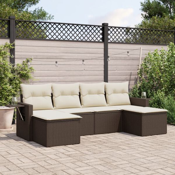 vidaXL Set Divano da Giardino 6 pz con Cuscini Marrone in Polyrattan