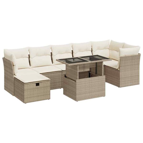 vidaXL Set Divano da Giardino 8 pz con Cuscini Beige in Polyrattan
