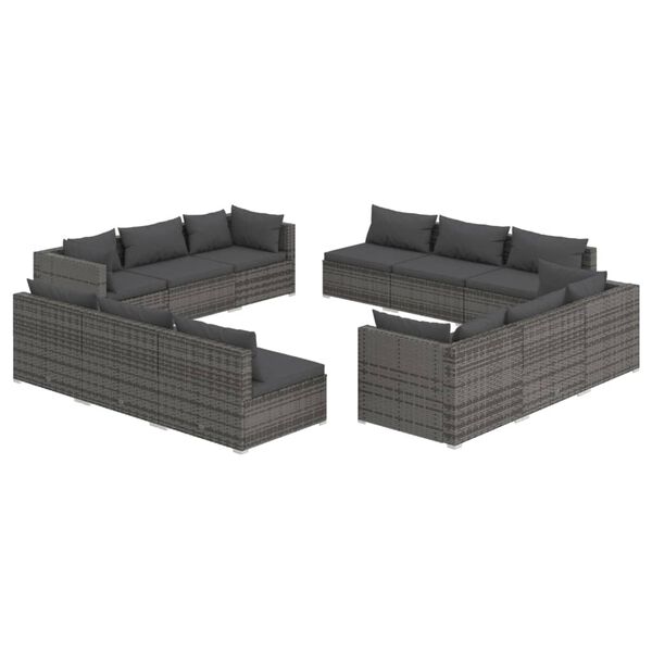 vidaXL Set Divani da Giardino 12 pz con Cuscini in Polyrattan Grigio