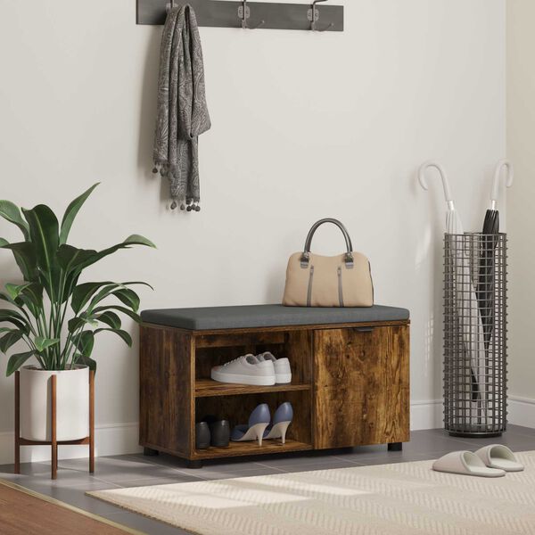 vidaXL Panca per ingresso con cuscino Rovere fum&eacute; 80 x 38 x 46 cm