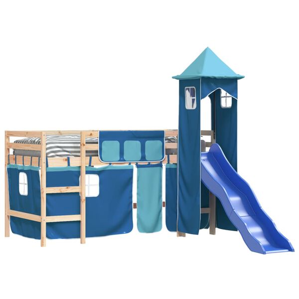 vidaXL Letto a Soppalco con Torre Bambini Blu 80x200cm Massello Pino