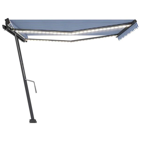 vidaXL Tenda da Sole Retrattile Manuale con LED 450x300cm Blu e Bianca