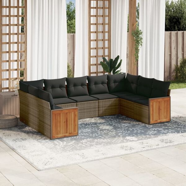 vidaXL Set Divano da Giardino 9 pz con Cuscini Grigio in Polyrattan