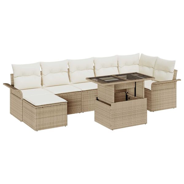 vidaXL Set Divano da Giardino con cuscino 8 pcs Beige Poly Rattan