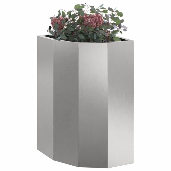 vidaXL Vaso d'angolo Argento 30 x 30 x 50 cm Acciaio inossidabile