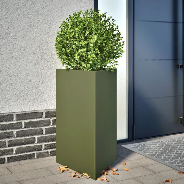 vidaXL Fioriera da Giardino Verde Oliva Triangolare 50x43x75cm Acciaio