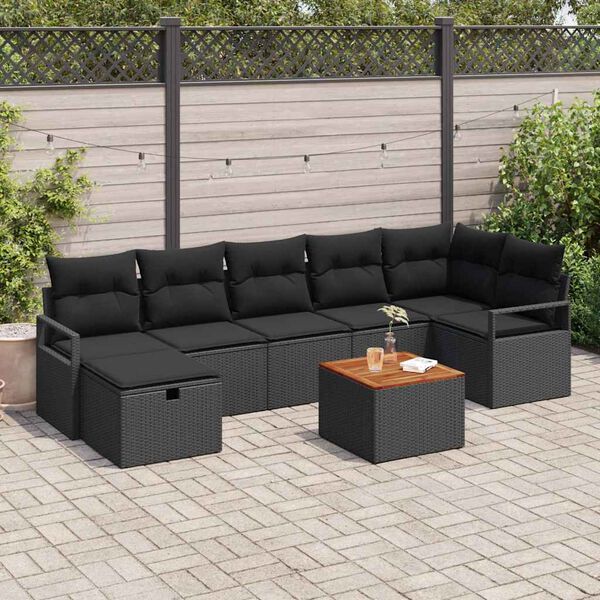 vidaXL Set Divano da Giardino con cuscino 8 pcs Nero polyrattan