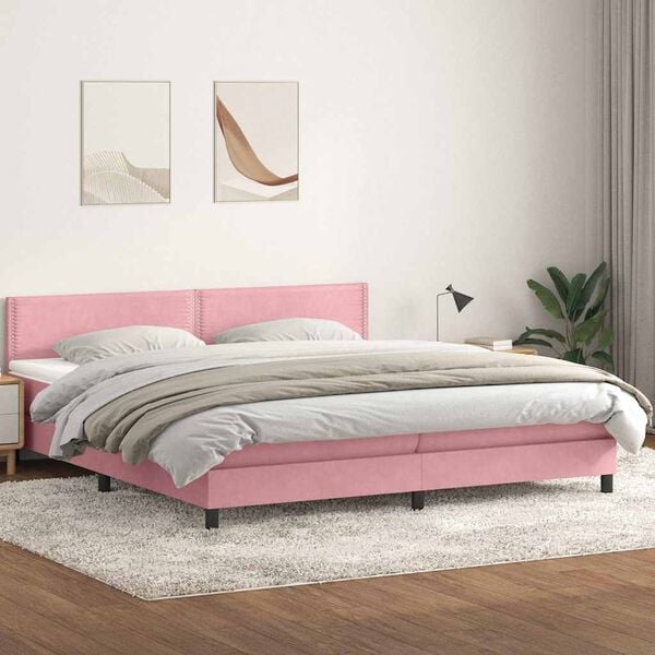 vidaXL Letto a Molle con Materasso e LED Rosa 180x210 cm in Velluto