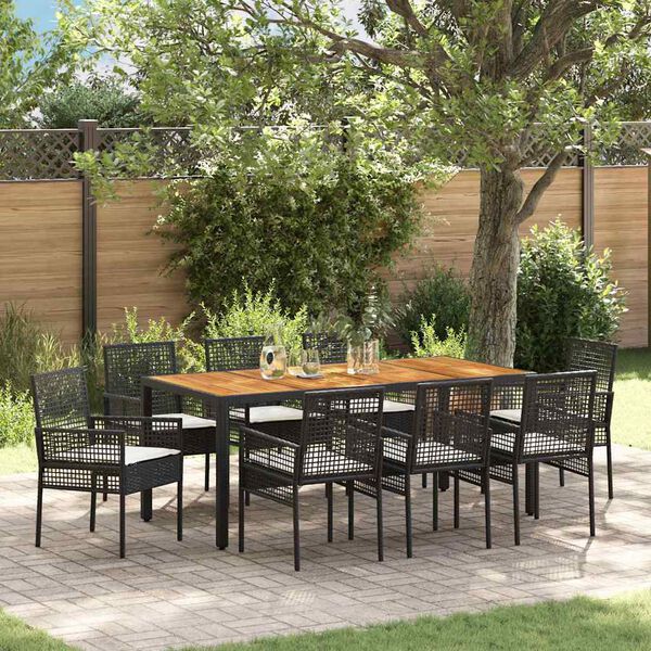 vidaXL Set da Pranzo per Giardino 9 pcs Nero polyrattan
