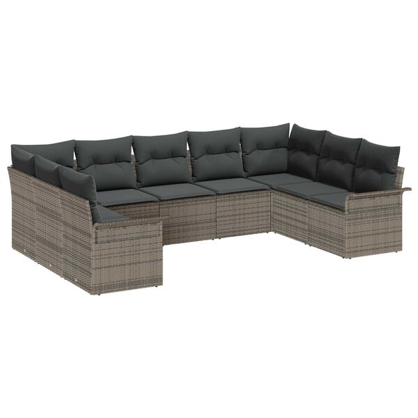 vidaXL Set Divano da Giardino 9 pcs Grigio polyrattan