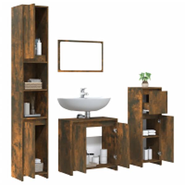 vidaXL Set Mobili da Bagno 4 pz Rovere Fumo in Legno Multistrato