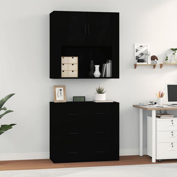 vidaXL Credenza Nera in Legno Multistrato