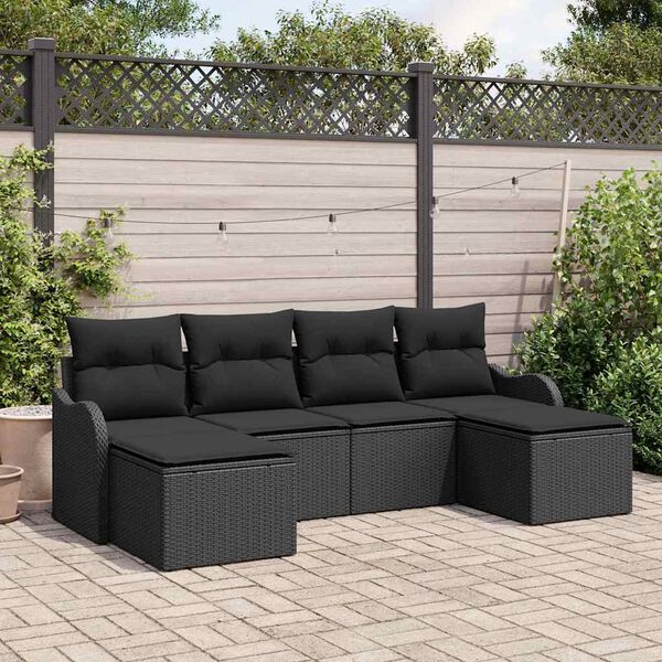 vidaXL Set Divano da Giardino con cuscino 6 pcs Nero Poly Rattan